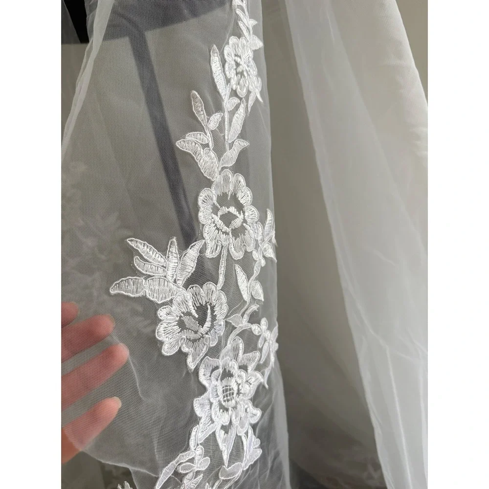 Cathedral Length veil Floral Lace‎ Appliqué Bridal Cape White Tulle 110
